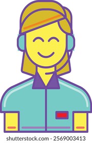 Infuse energy into your project with this vibrant illustration of a friendly customer service representative, symbolizing support and communication, ideal for business and service industries