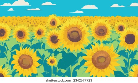 Infundir luz solar en el interior con nuestro patrón vectorial Campos de Girasol. Girasoles audaces sobre un fondo amarillo soleado. Ideal para la decoración, la moda y las impresiones. Editable-Personalizable.