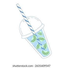 Infuser Bottle with Straw and kiwi flat outline style with texture