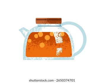 Infuser with sea buckthorn tea. Glass pot for brewing herbs. Teapot with water for herbal drinks. Kettle for preparing natural hot beverages. Flat isolated vector illustration on white background
