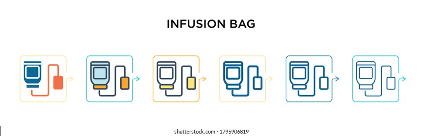 Infusion bag vector icon in 6 different modern styles. Black, two colored infusion bag icons designed in filled, outline, line and stroke style. Vector illustration can be used for web, mobile, ui