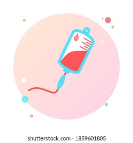 Infusion in circle icon. Intravenous bag, blood, drip in round shaped. Medical help concept. Vector illustration can be used for topics like hospital, therapy, chemotherapy. Iv, infuse, blood bag icon