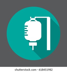 Infusion drip flat icon. Round colorful button, circular vector sign with long shadow effect. Flat style design