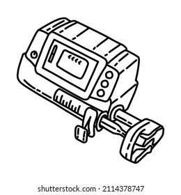 Parte de la bomba de la jeringa para perfusión de la parte electrónica para el vector de conjunto de iconos dibujado a mano del dispositivo del hospital.