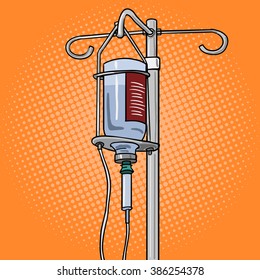 Infusion therapy system pop art style vector illustration. Medical illustration. Intravenous therapy. Comic book style imitation. Vintage retro style. Conceptual illustration