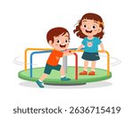 ing Children Playing on a Merry-Go-Round on a Playground with Joyful Expressions