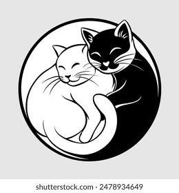 Ing yang cats, oriental, black and white, animals,  cat hugs, cute sticker, decoration, 