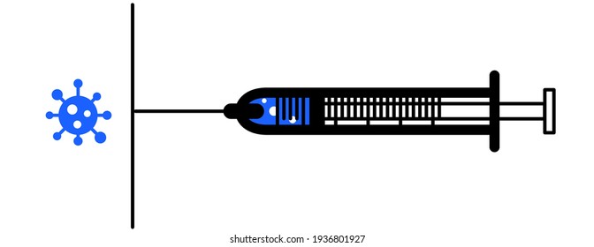 Ingection or vaccination icon with liquid droplets. Vector sipmle countour illustration.