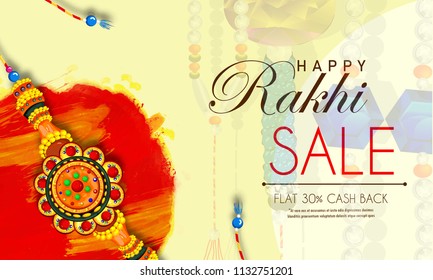 ingenious abstract, sale or poster for Raksha Bandhan or Rakhi, Indian Festival of Brother's and Sister's, with creative rakhi design illustration in background.