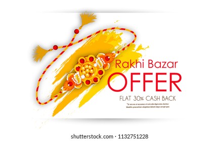 ingenious abstract, sale or poster for Raksha Bandhan or Rakhi, Indian Festival of Brother's and Sister's, with creative rakhi design illustration in background.