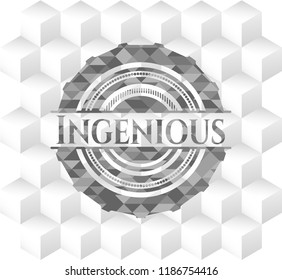 Ingenious grey badge with geometric cube white background