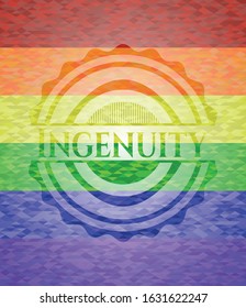 Ingenuity emblem on mosaic background with the colors of the LGBT flag
