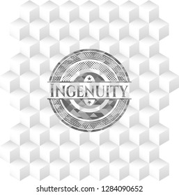 Ingenuity grey emblem with geometric cube white background