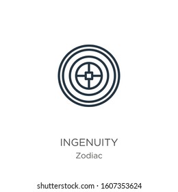 Ingenuity icon. Thin linear ingenuity outline icon isolated on white background from zodiac collection. Line vector sign, symbol for web and mobile