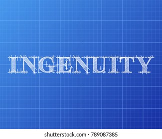 Ingenuity text hand drawn on blueprint background