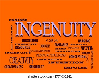 Ingenuity text a meaningful word related thoughts displayed at blue illustrator English language abstract. 