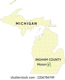 Ingham County and city of Mason location on Michigan state map