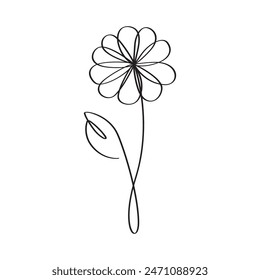 ingle line art of flowers. Doodle floral design. Modern minimal outline.