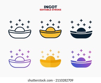 Ingot chinese icon set with different styles. Icons designed in filled, outline, flat, glyph and line colored. Editable stroke and pixel perfect. Can be used for web, mobile, ui and more.