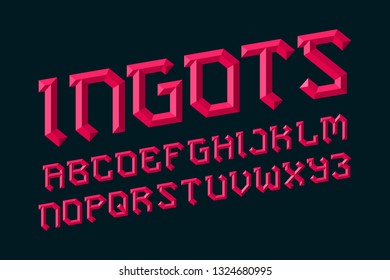 Ingots alphabet. Ruby faceted font. Isolated english alphabet.