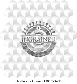 Ingrained grey badge with geometric cube white background