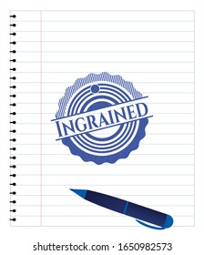 Ingrained pen draw. Blue ink. Vector Illustration. Detailed.