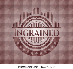 Farbiges rotes Emblem mit geometrischem Musterhintergrund. Nahtlos.