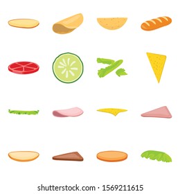 Ingredient burger of vegetable vector cartoon icon set.Vector isolated illustration sandwich and food.Icon set of tomato, cucumber and lettuce for burger.