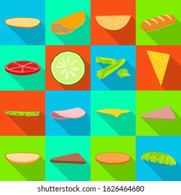 Ingredient burger of vegetable vector flat icon set.Vector isolated illustration sandwich and food.Icon set of tomato, cucumber and lettuce for burger.