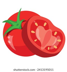 ingredient for cooking red vegetable, whole tomato and half tomato, vector