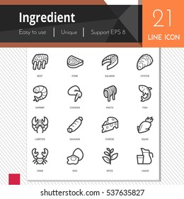 Ingredient elements vector icons set on white bg.  Premium quality outline symbol 
collection. Stroke vector logo concept, web graphics.
