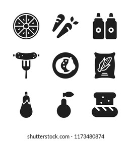 ingredient icon. 9 ingredient vector icons set. aubergine, pear and orange icons for web and design about ingredient theme