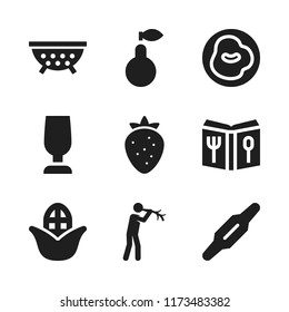 ingredient icon. 9 ingredient vector icons set. glass, strawberry and pear icons for web and design about ingredient theme