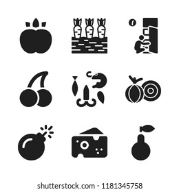 ingredient icon. 9 ingredient vector icons set. diet, peach and pear icons for web and design about ingredient theme