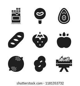 ingredient icon. 9 ingredient vector icons set. strawberry, lemon and bread icons for web and design about ingredient theme