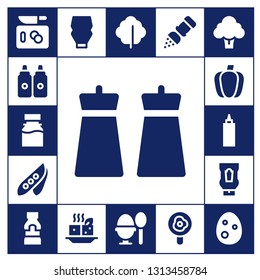 ingredient icon set. 17 filled ingredient icons.  Simple modern icons about  - Chop, Sauces, Syrup, Salt, Pea, Paprika, Sauce, Ketchup, Mustard, Mayonnaise, Tofu, Lettuce, Boiled egg