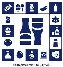 ingredient icon set. 17 filled ingredient icons.  Simple modern icons about  - Sugar, Tomato sauce, Egg, Sauces, Hazelnut, Spinach, Syrup, Salt, Mustard, Whiskey, Pepper, Tomato