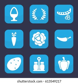 Ingredient icon. set of 9 filled ingredient icons such as potato, peas, cabbage, pepper, egg, olive branch