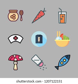 ingredient icon set. vector set about honey, salad, carrot and juice icons set.