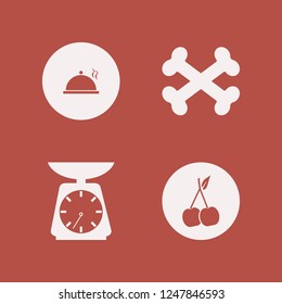 ingredient icon. ingredient vector icons set bones, kitchen scale, cherry and proper meal