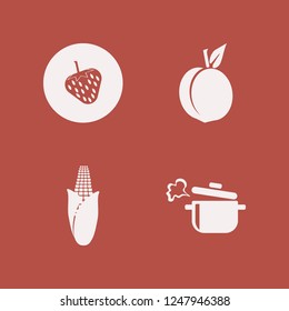 ingredient icon. ingredient vector icons set corn, boiled pan, strawberry and peach