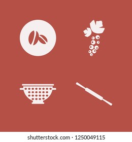 ingredient icon. ingredient vector icons set black currant berry, colander, coffee beans and rolling pin