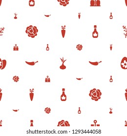 ingredient icons pattern seamless white background. Included editable filled carrot on fork, onion, pepper, cabbage, maple syrup, easter egg icons. ingredient icons for web and mobile.