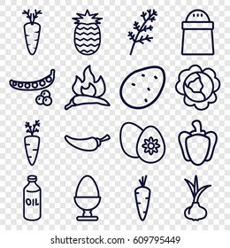 Ingredient icons set. set of 16 ingredient outline icons such as potato, onion, carrot, peas, cabbage, deel, chili, oil, pepper, easter egg, egg, pineapple