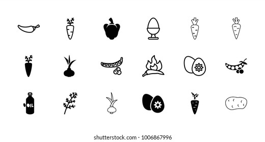 Ingredient icons. set of 18 editable filled and outline ingredient icons: onion, oil, carrot on fork, easter egg, peas, deel, chili, pepper, egg, potato