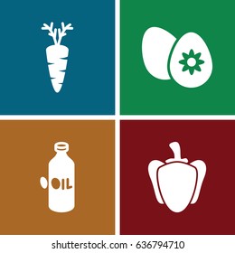 Ingredient icons set. set of 4 ingredient filled icons such as oil, carrot, pepper