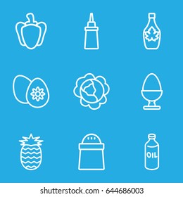 Ingredient icons set. set of 9 ingredient outline icons such as cabbage, oil, ketchup, pepper, maple syrup, easter egg, 