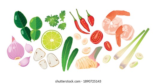 Ingredient of Tomyum Soup isolated on white background.Thai food.