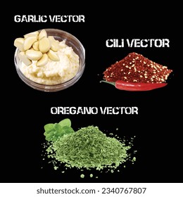 ingredient vector garlic, cili, oregano