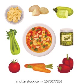 Ingredients for Appetizing Vegetable Minestrone Vector Set